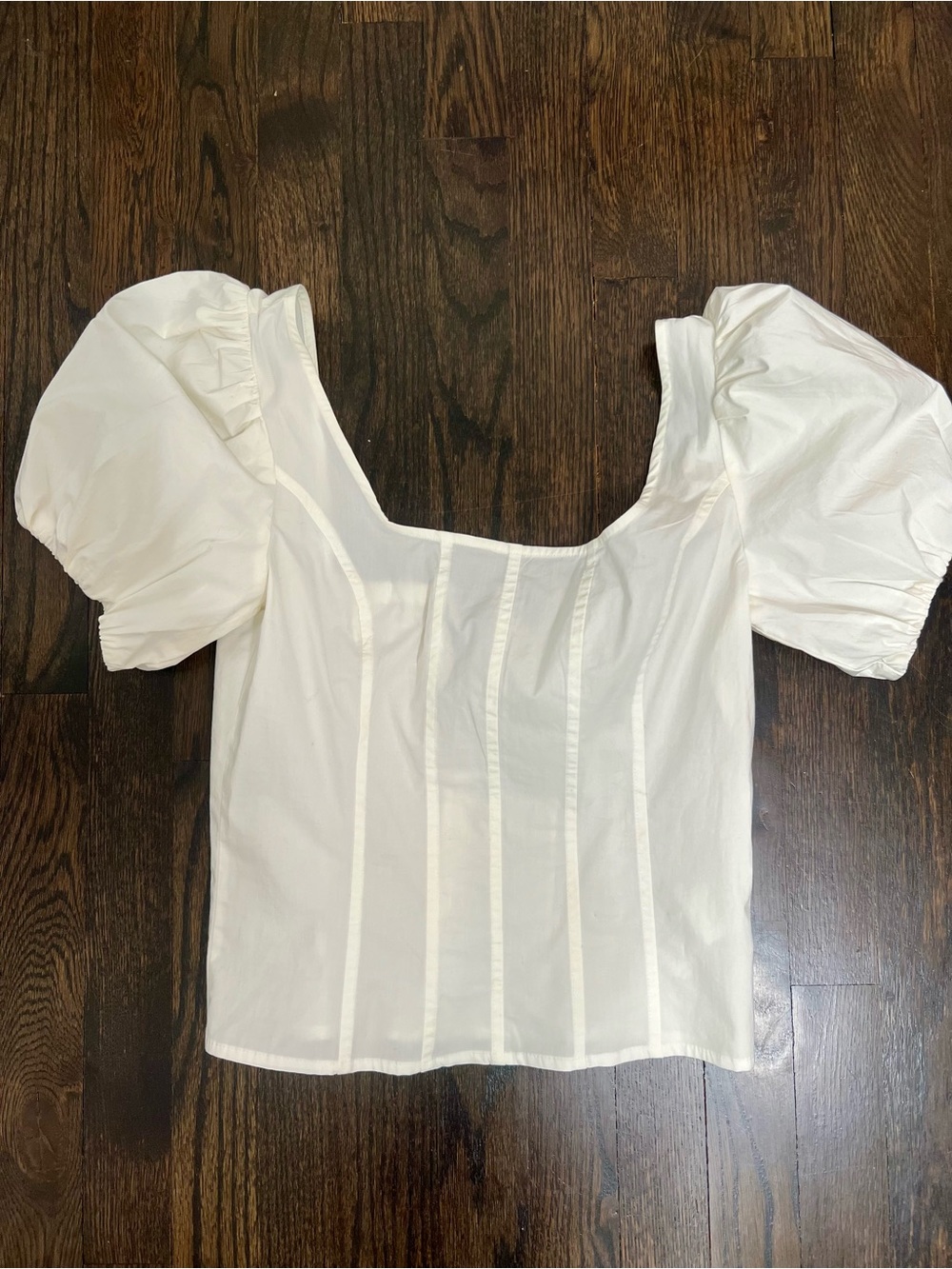 J.Crew White Puff Sleeve Corset Smocked Back Top Size 2
